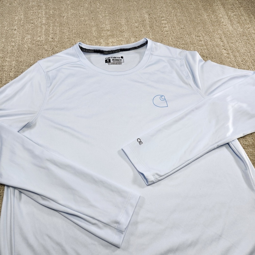 Carhartt Force Sun Defender Shirt Women Medium Blue UPF Quick Dry Stretch Relax